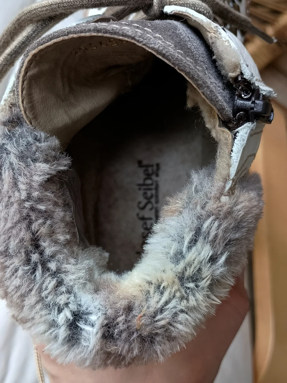 Josef Seibel White & Brown Faux Fur Lace-Up Ankle Boots_38
